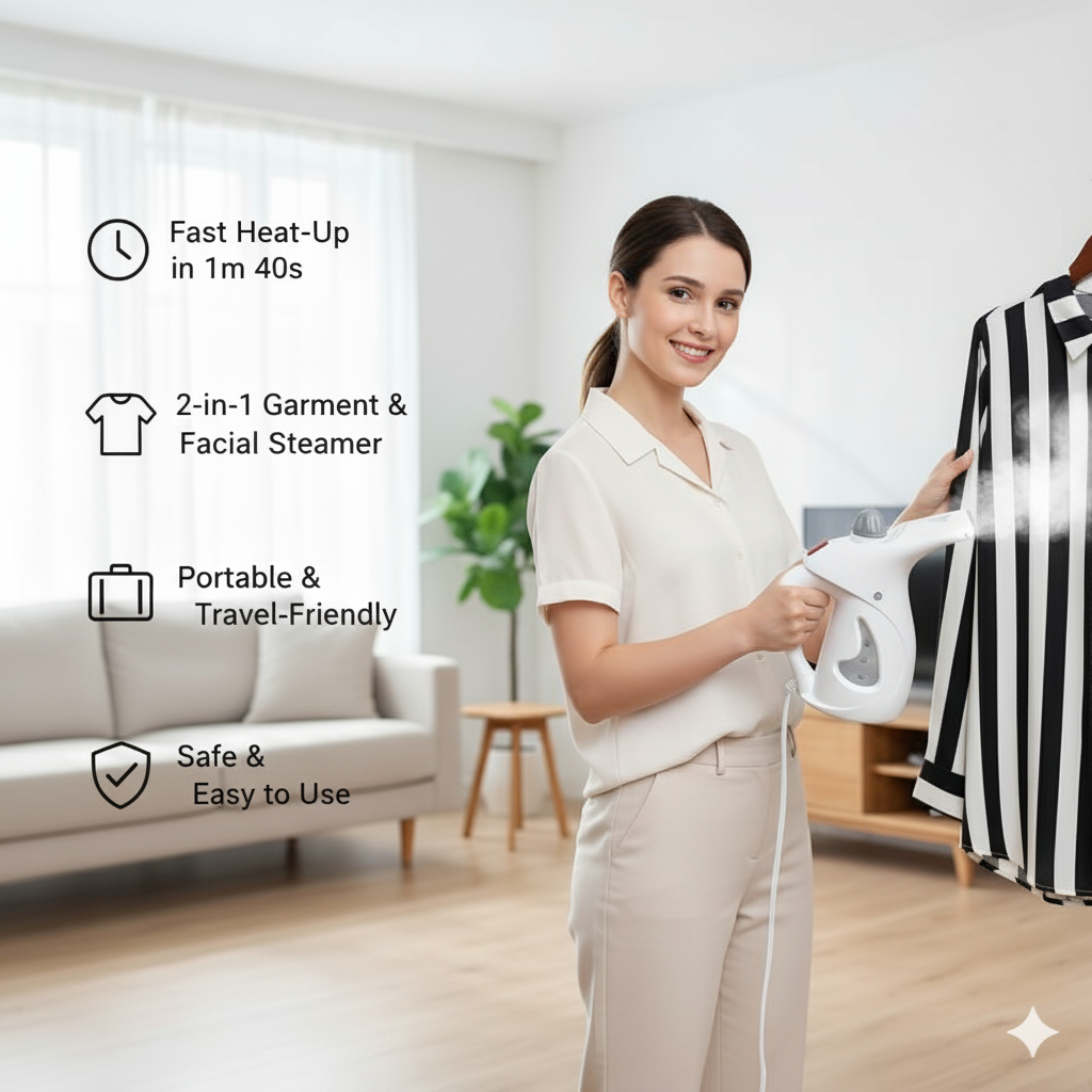 Fast Heat-up Portable Handheld Garment/Facial Vapor Steamer Iron Brush for Home and Travel Handy (Multicolour)