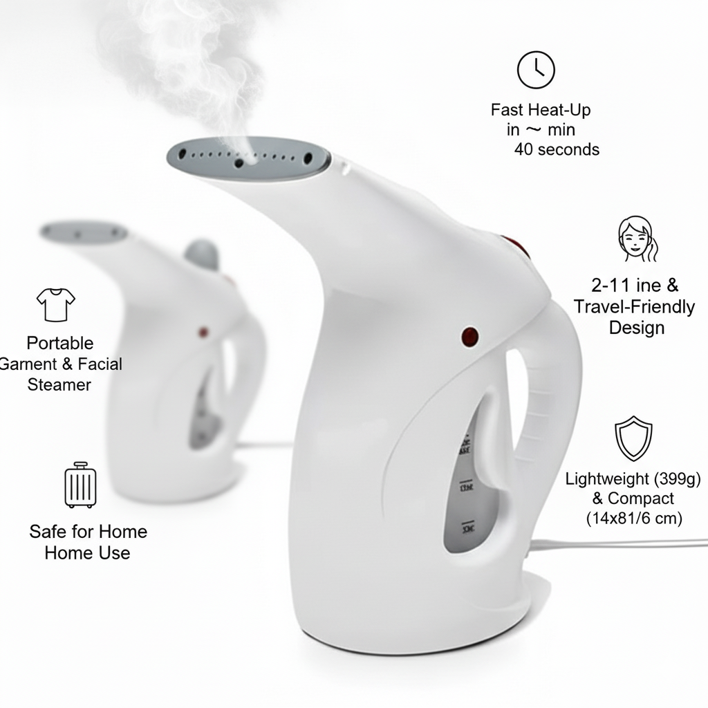 Fast Heat-up Portable Handheld Garment/Facial Vapor Steamer Iron Brush for Home and Travel Handy (Multicolour)